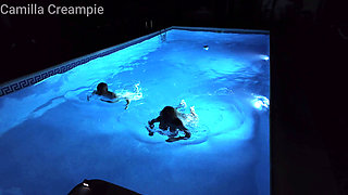 Night Time Fucking and Creampie in the Pool