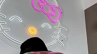 Impudent ebony slut with a bubble butt rides a huge black dildo with enthusiasm