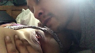 Brother step sister share bed, eating pussy juice, pussy juice