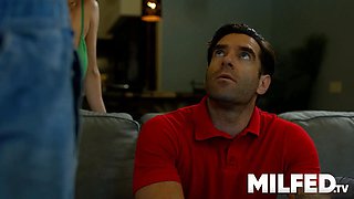 Naughty MILF Dee Williams & Trey haze sneakily bang the young man's big cock