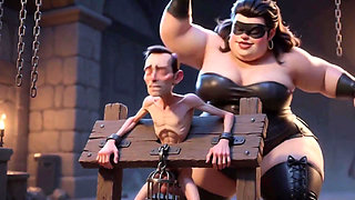 Fat Dominatrix Whips Slaves Caged Penis - Extreme Humiliation