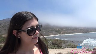 Pervert dude fucked brunette teen Lily Winters in the car outdoors