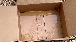 Peeing Outside Into an Amazon Box!!