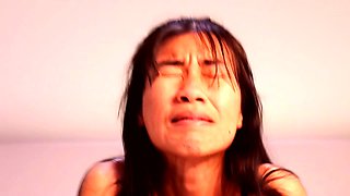 Skinny Amateur Asian teen masturbates with big dildo