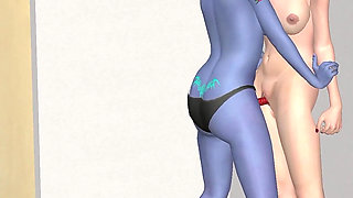 Animated 3D Lesbian Porn - Blue Elf Woman Fucking Young Woman Pussy with Strap-on Then Licking