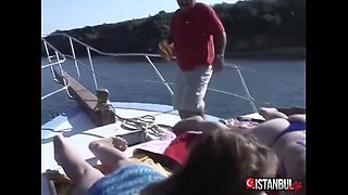 Sahin K Hot Turkish Gang Bang Blowjob with Hairy Blonde MILF in the Sea