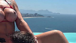 Naughty Brazilian Rides a Huge Dick and Takes a Cumload on Her Tits! Gabriella Euzebio