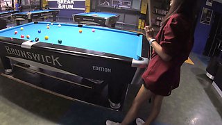 Big booty Thai GF plays pool and blowjob