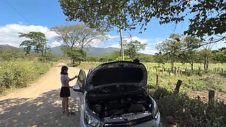 I take advantage of the fact that my friend's wife is a slut and I end up fucking her in the middle of nowhere while my friend is going out.