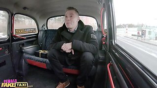 Sofia Lee open black zip top facesitting in Female Fake Taxi back seat