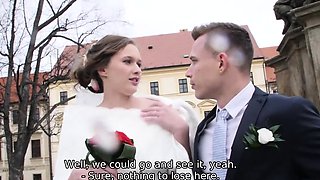 HUNT4K. Cute teen bride gets fucked for cash in front