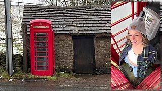 Cumming hard in public red telephone box with Lush remote