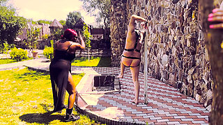 Angry Black Dominatrix whipping w slave