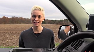 Dirty milf with huge funbags cruises town in a slick ride