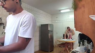 Kitchen Doggy Style Fuck on Brazilian Teen Wife While Cuckold Husband Washes Dishes