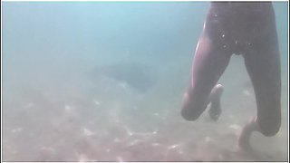 Underwater Nudist Strip Tease And Masturbating At Public Beach