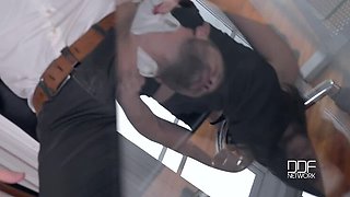 Help Needed: Boss & Brunette Sarah in Lingerie, Office - Shaved & High Heels