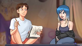 Summertime saga featuring sexy college girl in anime style