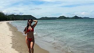 Beauty Chill and Sunbaths in Red Sexy Bikini