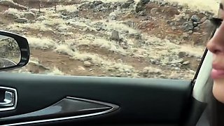 playing with her hairy asian cunt while driving