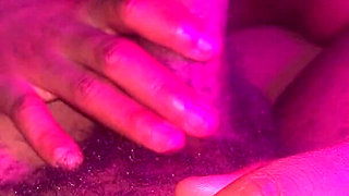 Getting Toe Clenching in Head in Sexy Pink Lighting by Horny Ebony Teen Close up