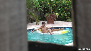 Pervs on Patrol - Red Head Julissa James & Martin Catch a Wet 3some While Masturbating at the Private Pool