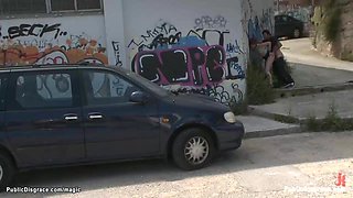 Redhead Euro slut anal fucked in public