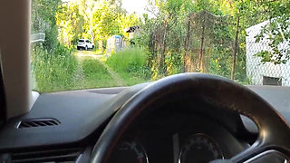 Car Adventure with Beautiful Girl. Almost Caught by the Neighborhood While She Sucking. Cum Over Himself.