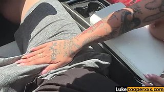 Kali Roses Big Tits Blonde Fucked Hard in Car - Road Trip Creampie