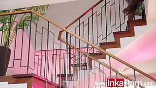 Angela Ebony, a brunette with big tits and ass, passes her second casting for InkaPorn