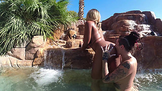 Hot Lesbian Interracial Fun in the Pool