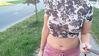 Shows Tits While Walking Around Town