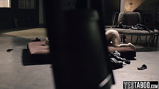 Big tits MILF cop punishes tiny teen criminal with a strapon cock