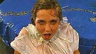 Sexy brunette in black stockings fucks in group sex