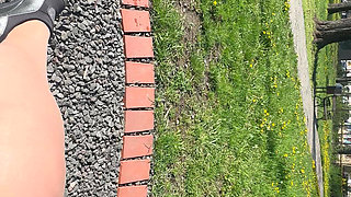 Sexy Hot Stepmom Is Horny and Caresses Herself on a Park Bench