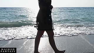 Sexy Woman at the Beach Takes a Foxtail Butt Plug in Her Ass - Outdoor Anal Plug