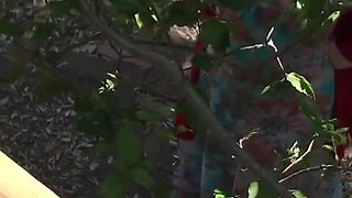 MILF helps her stepson cum in his treehouse