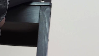 POV Shoejob in Black Stockings, Leather Pants and High Heel Mules on Cock Table - Dame Olga 4K (725)