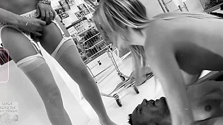 Classic Lucky Customer Fucks Two Busty Girls in the Sexshop