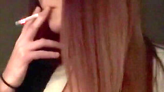 Smoking a Cigarette Out at Night and Showing My Big Tits