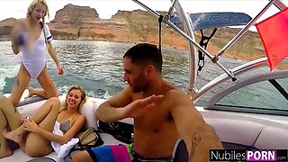 Hot BFFs Ride Cocks On Boat And Deliver Wild Outdoor Cumshot Group Sex Spectacle With Haley Re