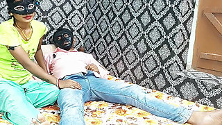 Neighbor's Stepsister Came to Have Sex with Her Stepbrother and Fucked Him with a New Man and Made Him Cum in My Mouth