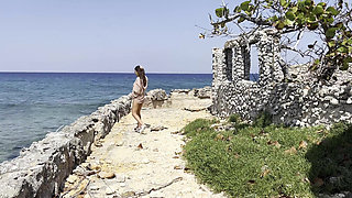 Kinky Monika Fox Destroyed Holes with a Big Dildo in Background of Ruins in Atlantic Ocean