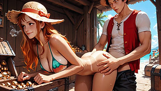 Nami Fucked Hard by Luffy and Zoro - Threesome on the Beach One Piece Uncensored Hentai