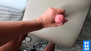 Blonde with Big Tits Strips and Rides Her Dildo