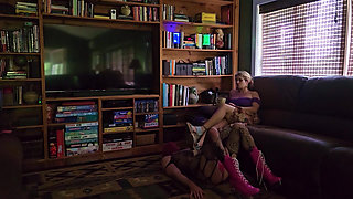 BITCH STEPMOM Makes her Fem Pussy HOUSEBOY Vacuum then turns him into her Footrest