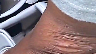 Barefoot Passenger Blue Toes Foot Play While Riding in the Car