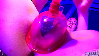 Curvy Sammie with huge melons pleasures herself, spreading juicy peach for all to see