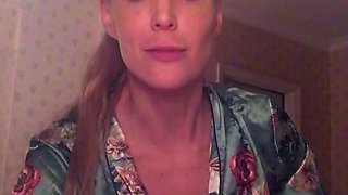 Amateur redhead masturbates then gives a blowjob