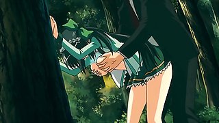 Busty anime brunette enjoys wild outdoor pleasure in the forest